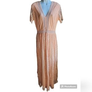 Unbranded Maxi Dress Pink Blush Crochet Lace Overlay Beachy Boho Size M